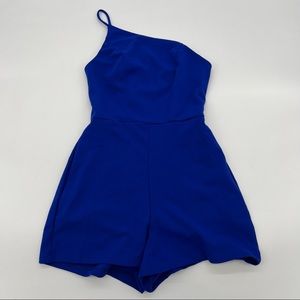 NWOT Womens Royal Blue One Shoulder Spaghetti Strap Romper w Pockets